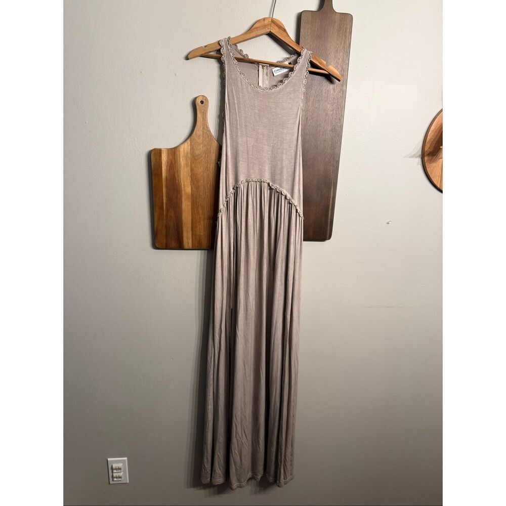 Copper Rose‎ Co. Taupe Gray Sleeveless Babydoll High Slit Maxi Dress Size Large